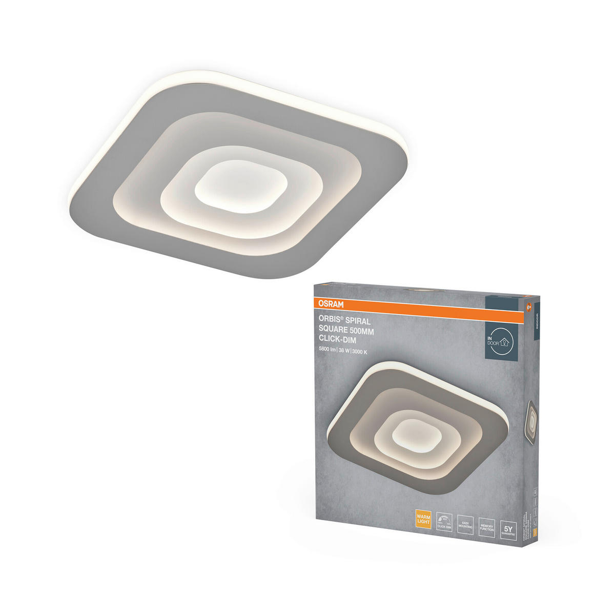 LED-DECKENLEUCHTE Orbis Spiral 50,5/50,5/5,6 cm   - Grau, Design, Kunststoff/Metall (50,5/50,5/5,6cm) - Osram