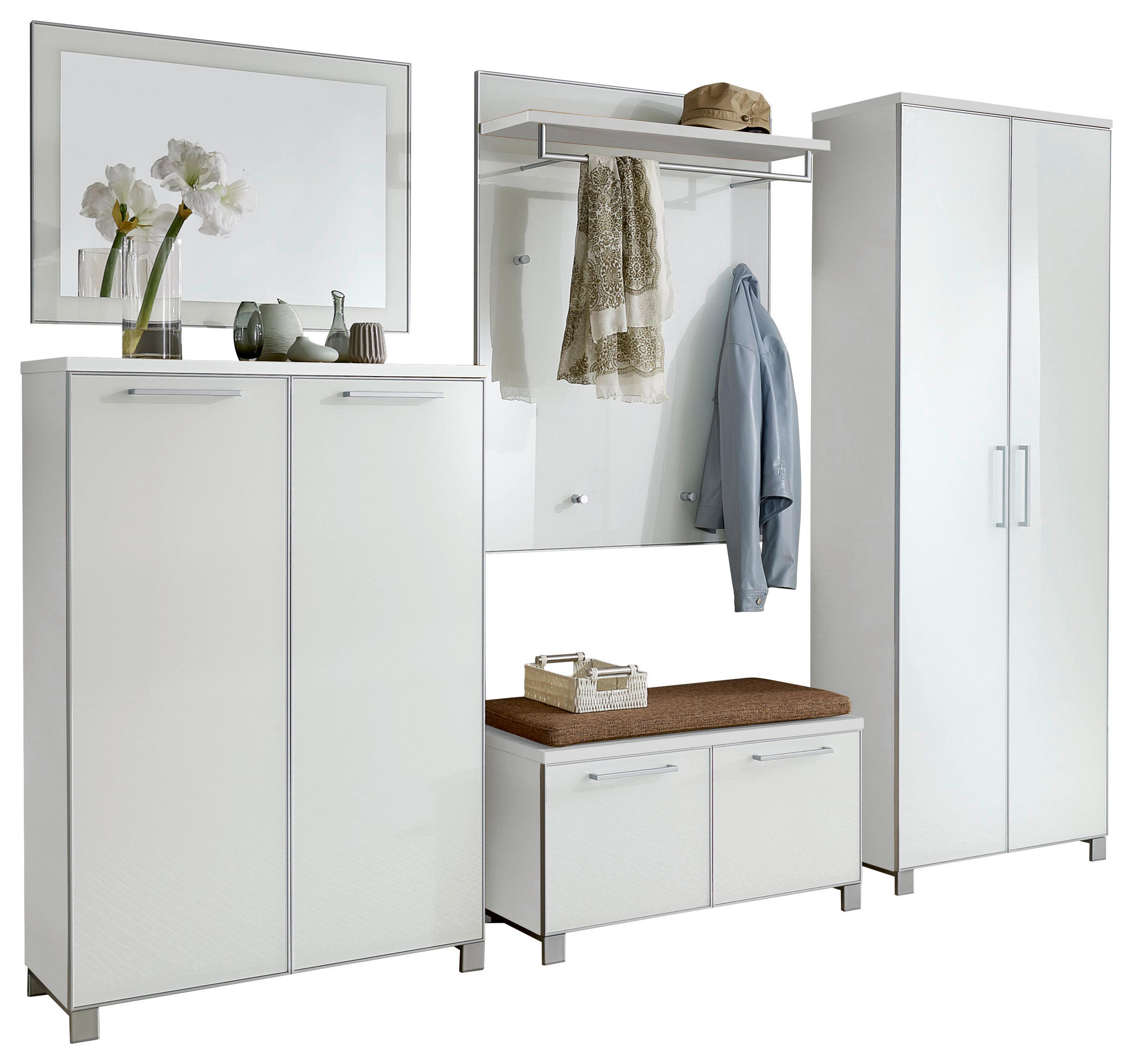 GARDEROBE Weiß, Hellbraun - Hellbraun/Weiß, Design, Glas/Textil (260/193/40cm)