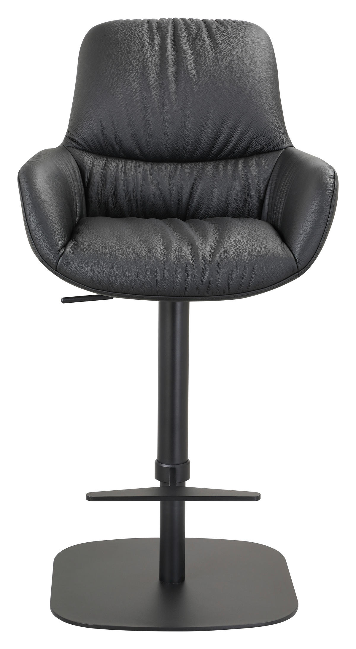 BARHOCKER Echtleder Schwarz Eisen Sitzfläche 360° drehbar, inklusive Armlehnen, automatische Rückholfunktion  - Schwarz, Design, Leder/Metall (57,5/117/59,5cm) - Dieter Knoll