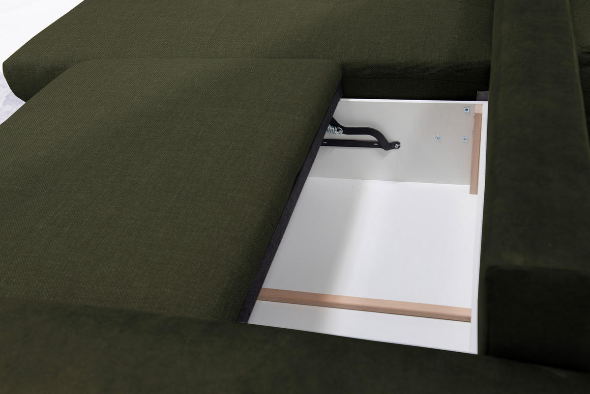 ECKSOFA in Struktur Olivgrün  - Chromfarben/Olivgrün, Design, Textil/Metall (177/269cm) - Livetastic