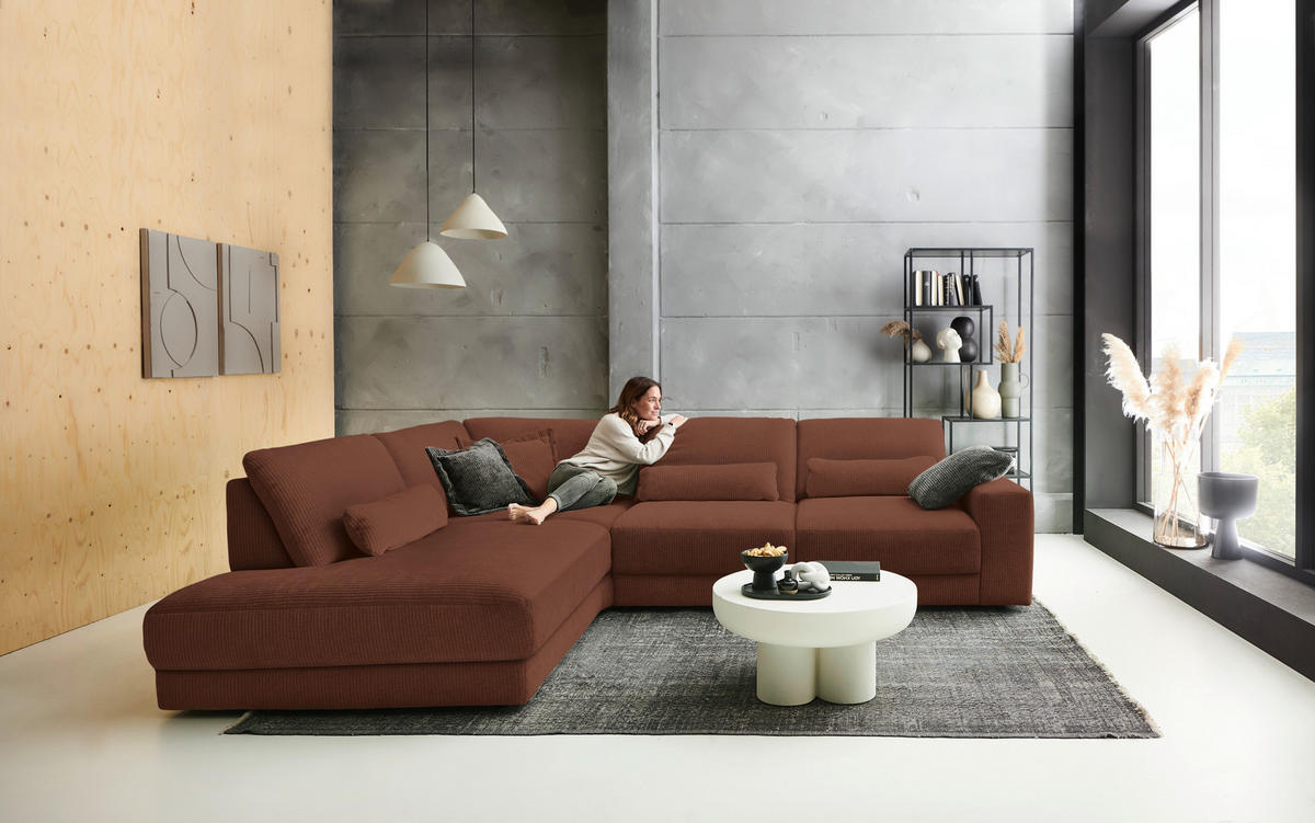 ECKSOFA in Chenille, Jacquard Rostfarben  - Rostfarben/Schwarz, Design, Kunststoff/Textil (242/316cm) - Niels Andersson