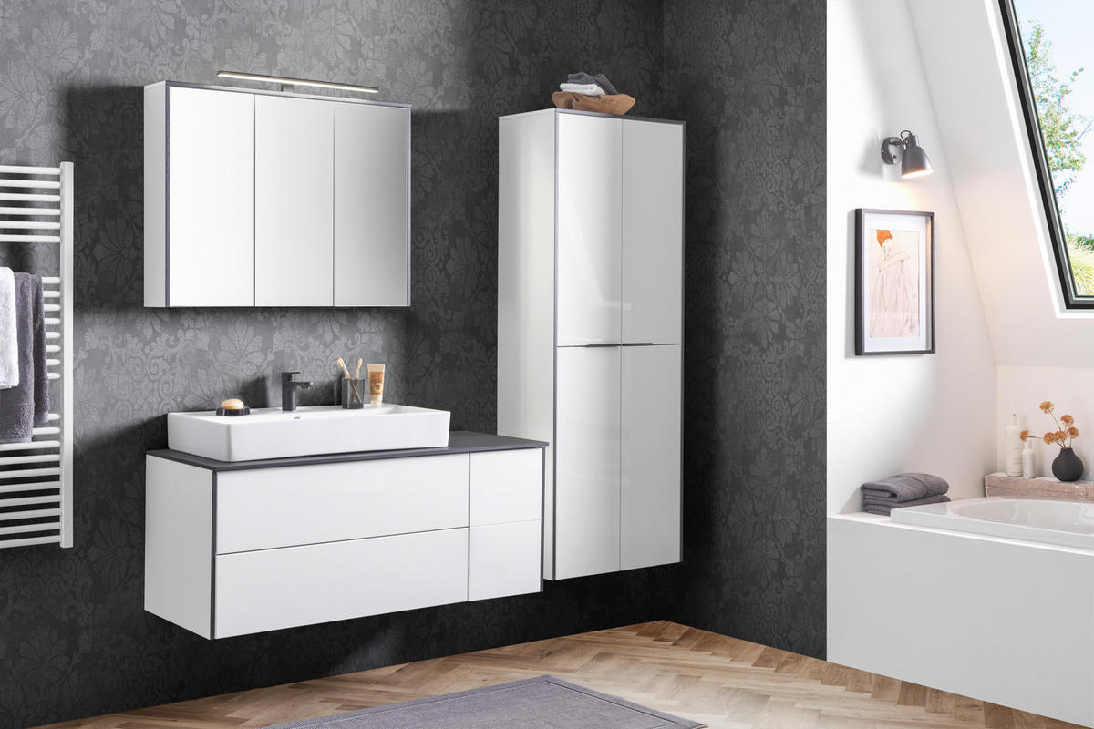 BADEZIMMER  in 122,4 cm  - Weiß Hochglanz/Schwarz, Basics, Glas/Keramik (122,4cm) - Voleo