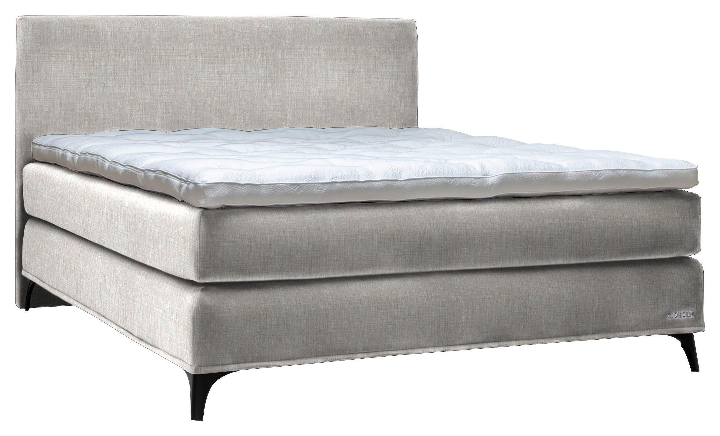 BOXSPRINGBETT 160/200 cm,  in Greige, Matratze, Topper, H2 + H2 = mittel  - Greige/Schwarz, KONVENTIONELL, Holz/Textil (160/200cm) - Sjöholm