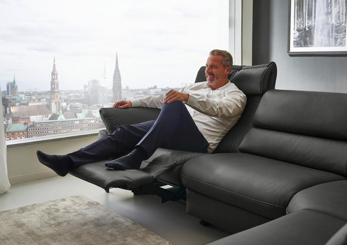 ECKSOFA Valdera Schwarz Echtleder  - Schwarz, Design, Leder/Metall (280/246cm) - Hukla