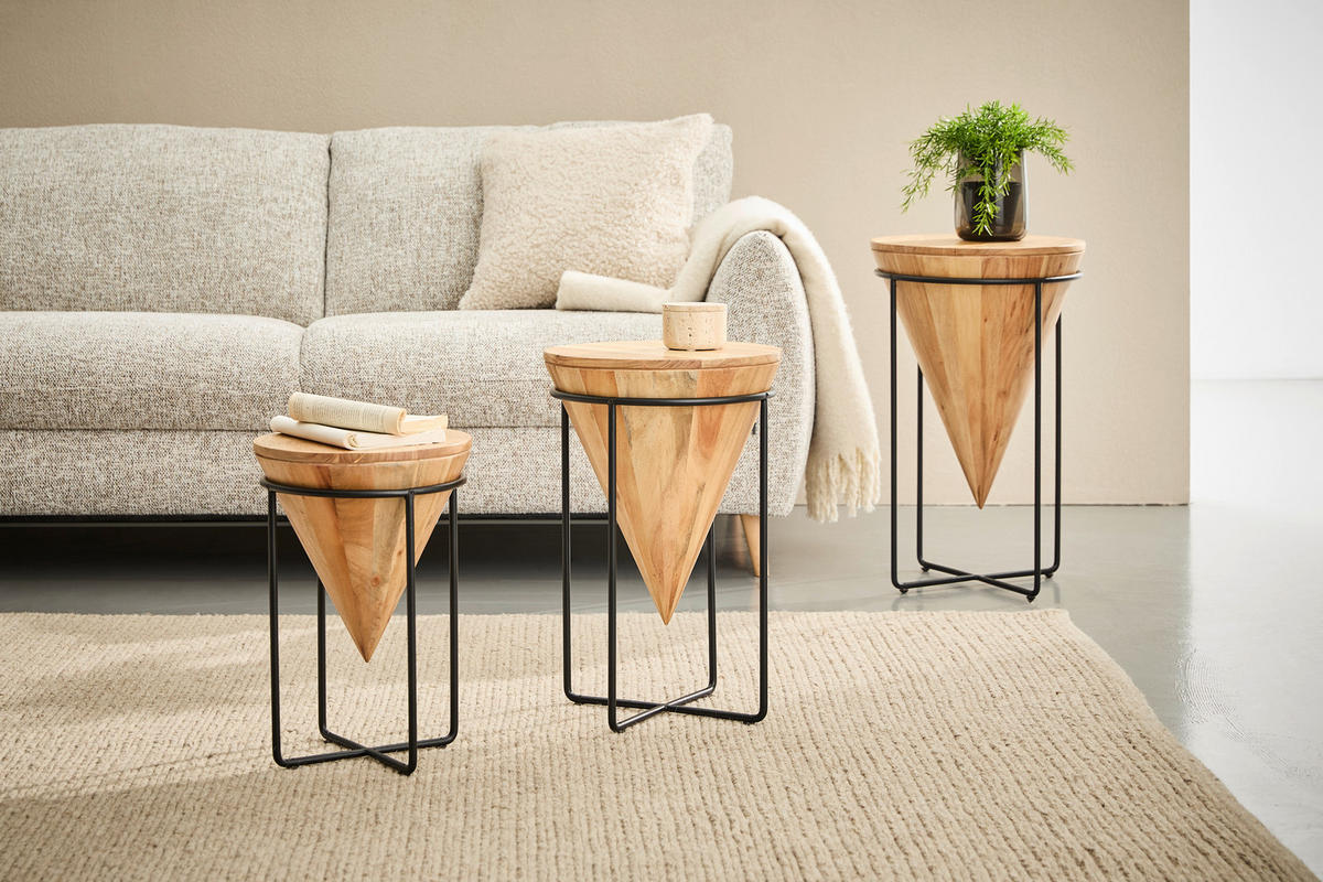 BEISTELLTISCH 31/31/46 cm Akazie vollmassiv Schwarz, Akaziefarben rund  - Schwarz/Akaziefarben, LIFESTYLE, Holz/Metall (31/31/46cm) - Landscape