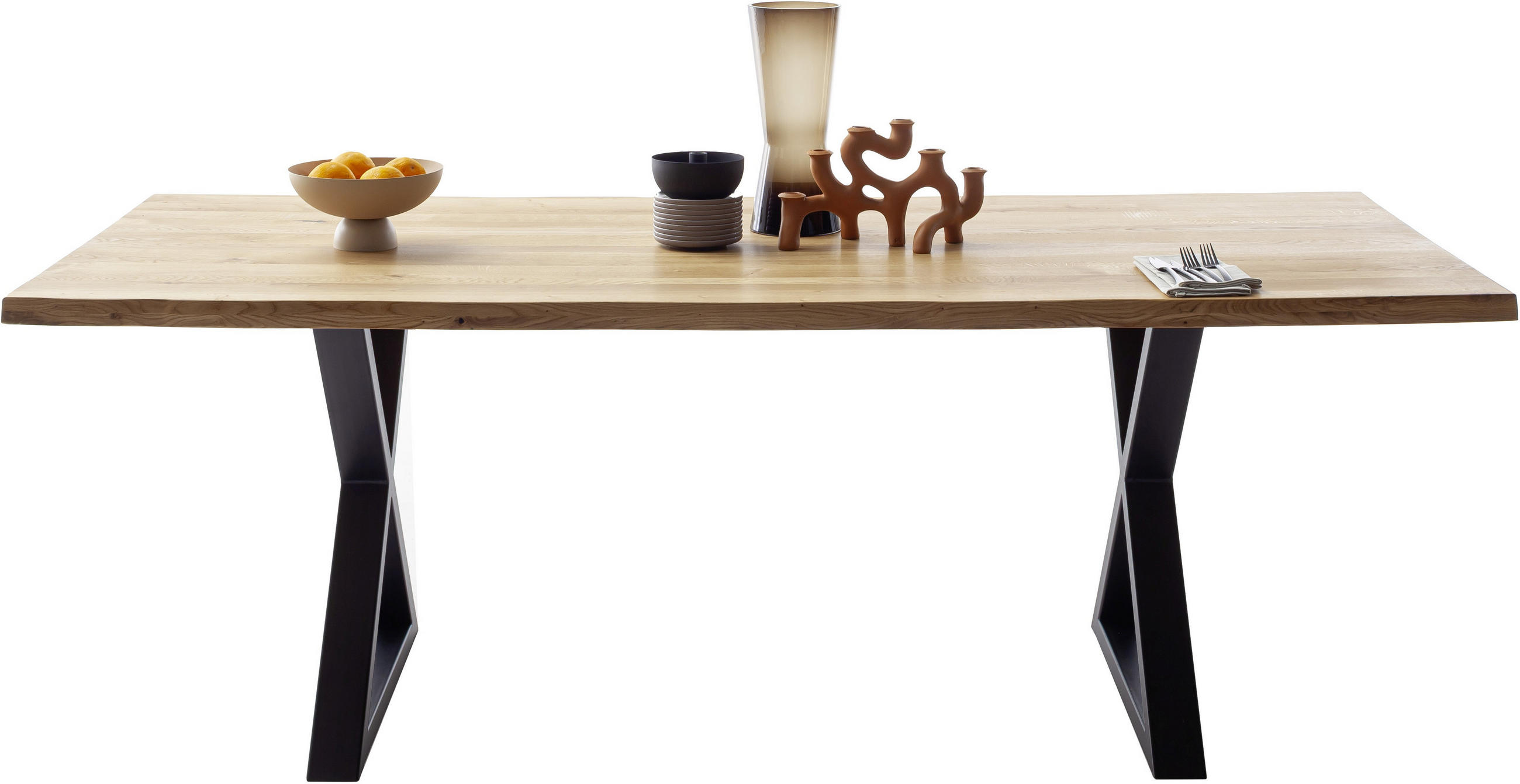 ESSTISCH in Holz 160/90/76 cm  - Wildeiche/Schwarz, Konventionell, Holz/Metall (160/90/76cm) - Valdera