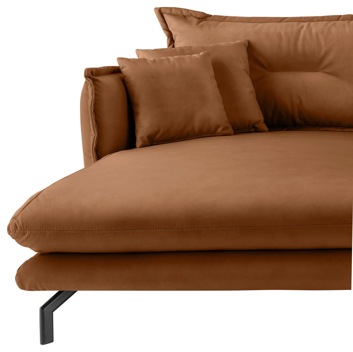 ECKSOFA in Lederlook Cognac  180/255 cm  - Cognac/Schwarz, MODERN, Textil/Metall (180/255cm) - Livetastic