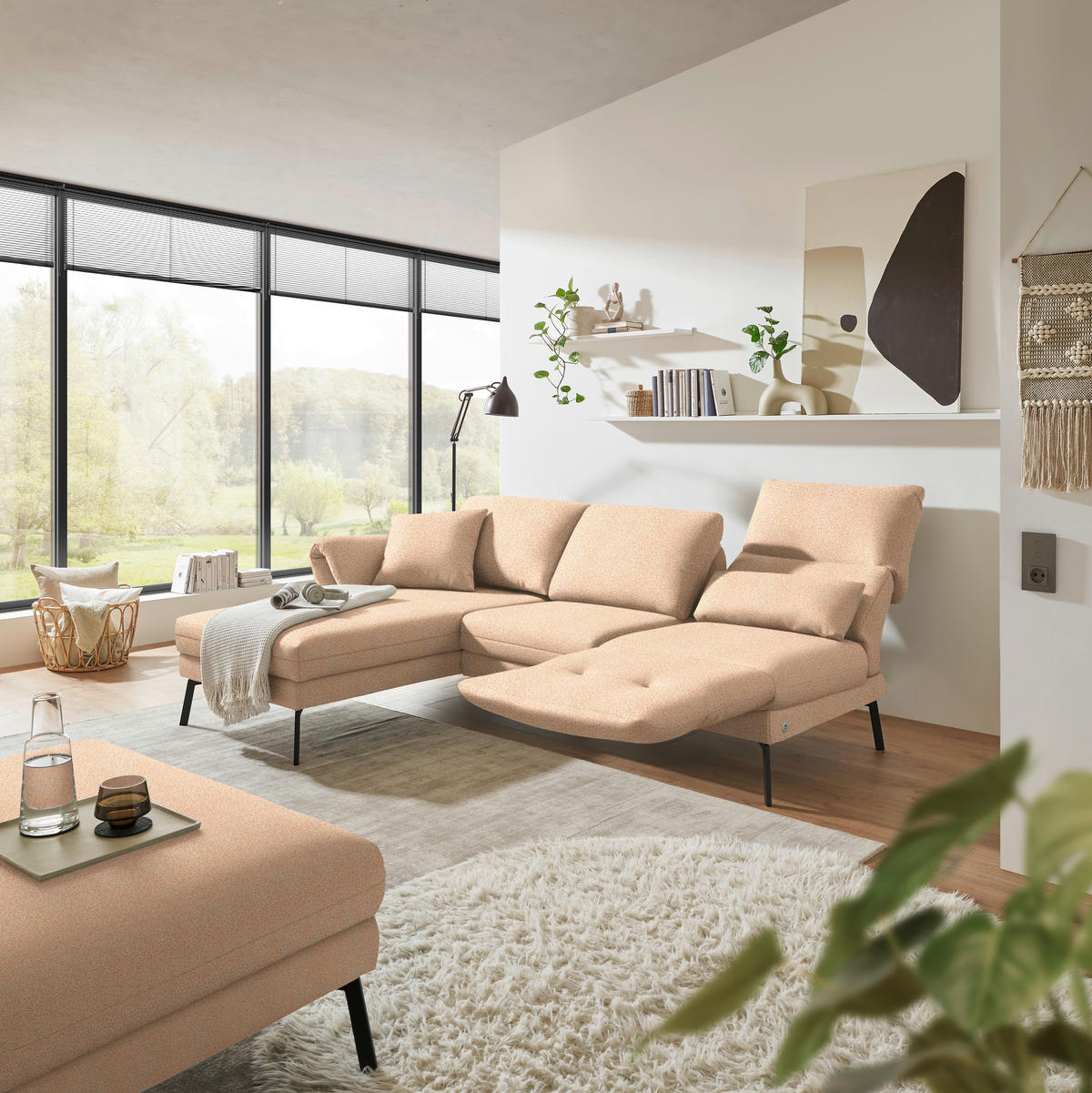 ECKSOFA  in Flachgewebe Lachsfarben  175-224/255-365 cm  - Schwarz/Lachsfarben, Design, Textil/Metall (175-224/255-365cm) - Dieter Knoll