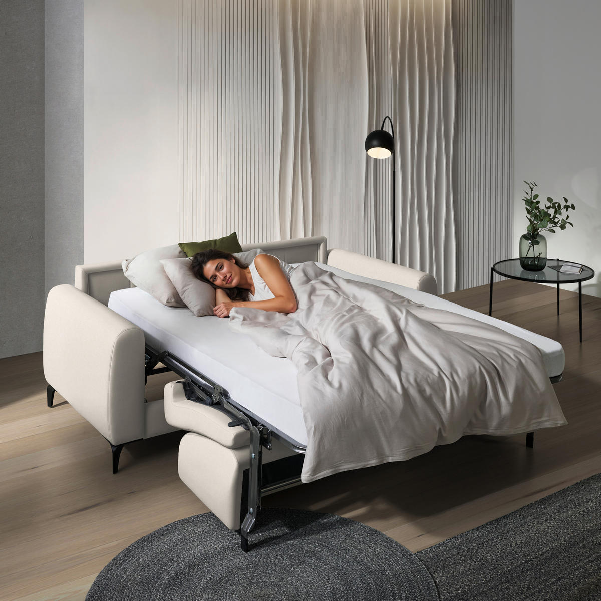 SCHLAFSOFA Flachgewebe Creme  - Creme/Schwarz, Konventionell, Holz/Textil (203/88/102cm) - Novel