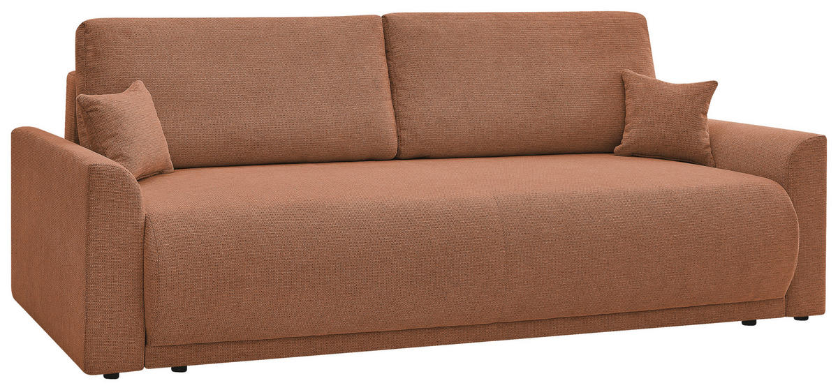 SCHLAFSOFA KIMMY Struktur Rostfarben  inkl. Zierkissen, Rückenkissen, Bettkasten  - Rostfarben/Schwarz, Design, Kunststoff/Textil (234/90/103cm) - P & B