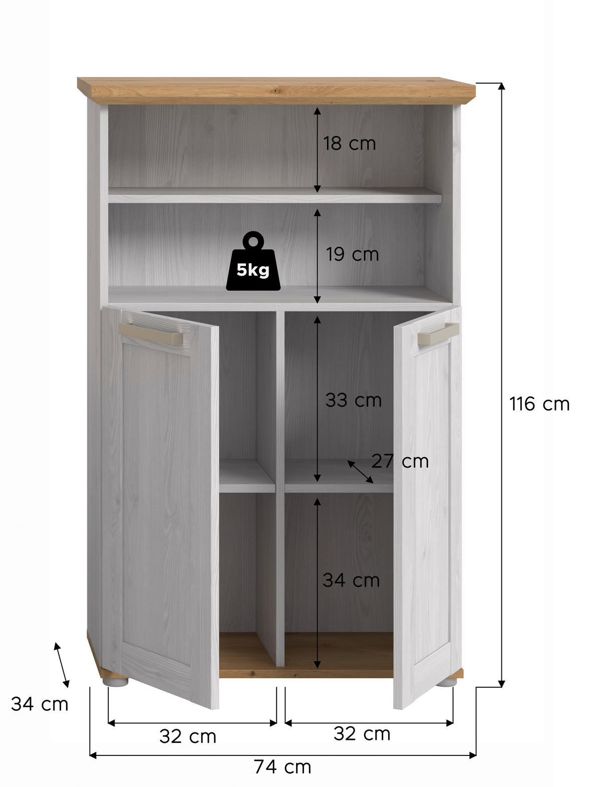 MIDI SKŘÍŇKA, barvy modřínu, dub artisan, 74/116/34 cm - barvy stříbra/barvy modřínu, Trend, kompozitní dřevo/plast (74/116/34cm) - MID.YOU