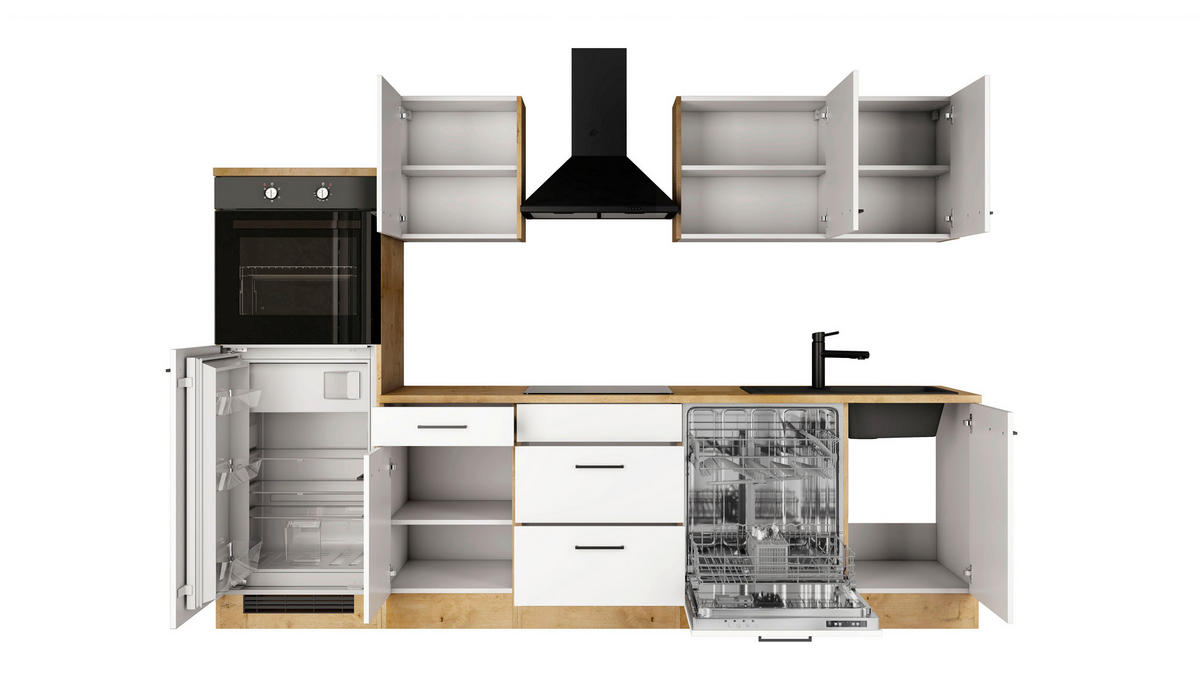 KÜCHENBLOCK 280 cm  in Eichefarben, Magnolie  - Eichefarben/Magnolie, Trend, Holzwerkstoff/Metall (280cm) - FlexWell