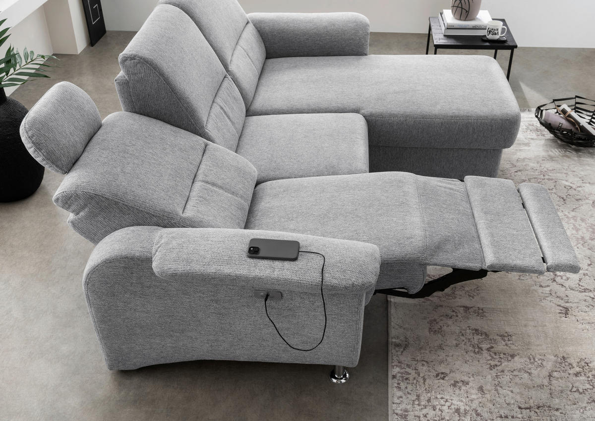 ECKSOFA in Chenille Silberfarben  - Chromfarben/Silberfarben, Modern, Textil/Metall (231/165cm) - Livetastic