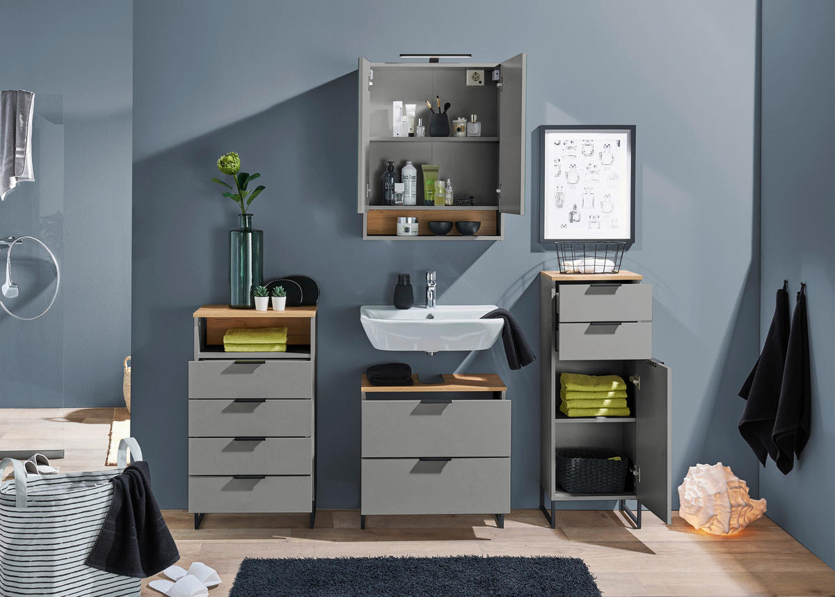 MIDISCHRANK 50/91/32 cm  - Eichefarben/Schwarz, KONVENTIONELL, Holzwerkstoff/Metall (50/91/32cm) - home24