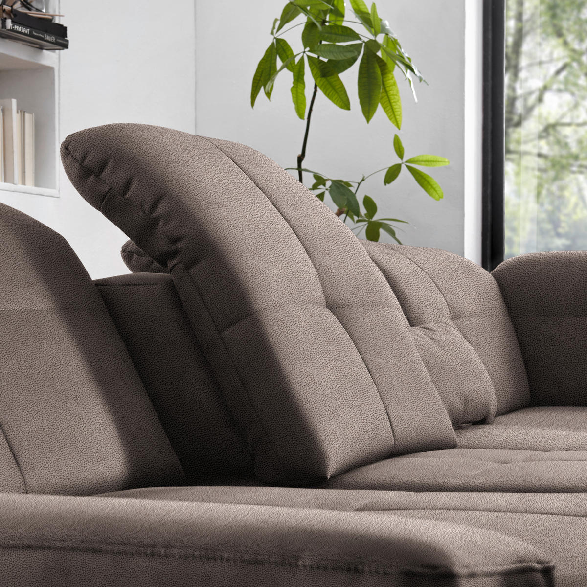 WOHNLANDSCHAFT  in Mikrofaser Graubraun  - Chromfarben/Graubraun, Design, Textil (195/371/260cm) - Beldomo Style