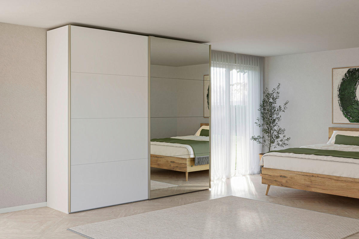 SCHWEBETÜRENSCHRANK 252,8/236/65 cm 2-türig Weiß  - Edelstahlfarben/Weiß, Design, Glas/Holzwerkstoff (252,8/236/65cm) - Jutzler