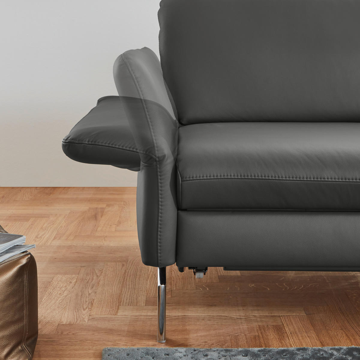 ECKSOFA in Echtleder Anthrazit  284/220 cm  - Anthrazit/Alufarben, KONVENTIONELL, Leder/Metall (284/220cm) - Beldomo Premium