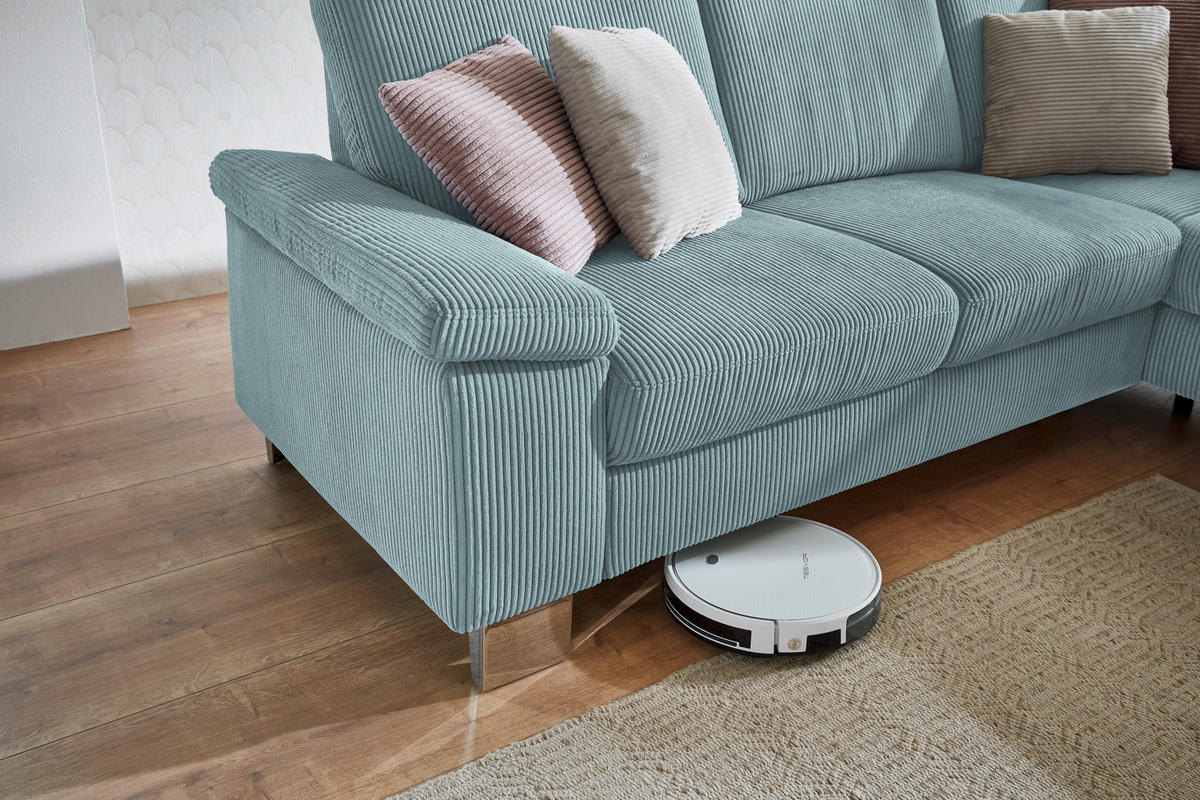 ECKSOFA in Cord Hellblau  - Edelstahlfarben/Hellblau, Konventionell, Textil/Metall (248/200cm) - Beldomo System