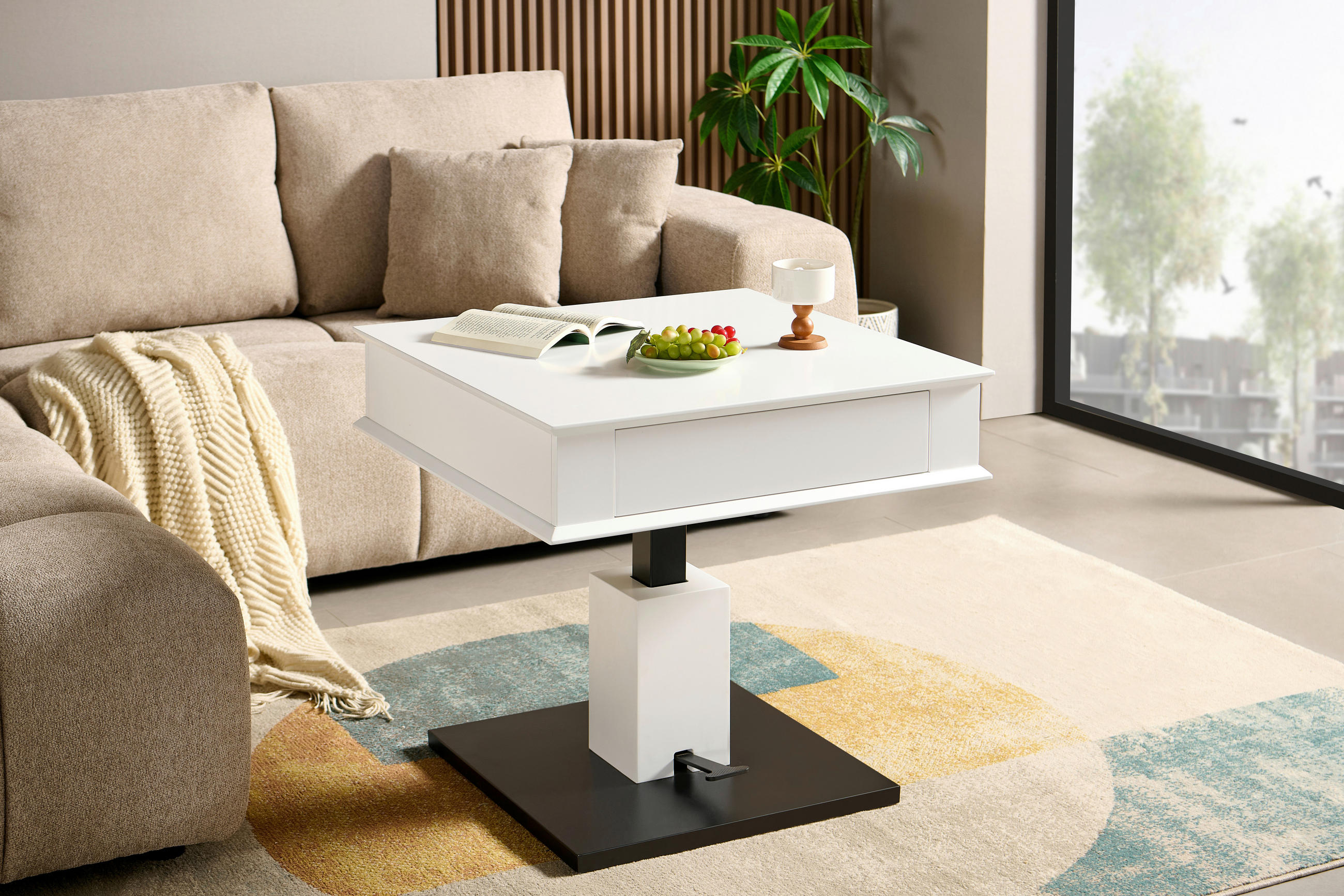 COUCHTISCH 70/70/46,5-66 cm quadratisch Schwarz, Weiß  - Schwarz/Weiß, Design, Holzwerkstoff/Metall (70/70/46,5-66cm) - Carryhome