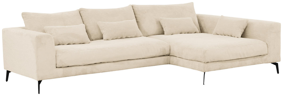 ECKSOFA Creme Cord  - Creme/Schwarz, Design, Textil/Metall (313/172cm) - Livetastic
