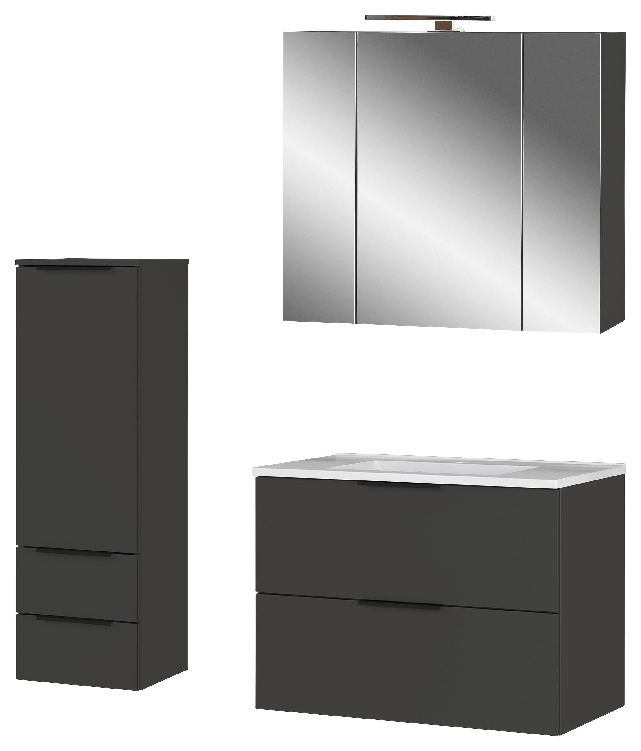 BADEZIMMER 4-teilig  in 132 cm  - Schwarz/Graphitfarben, MODERN, Holzwerkstoff/Stein (132cm) - Germania