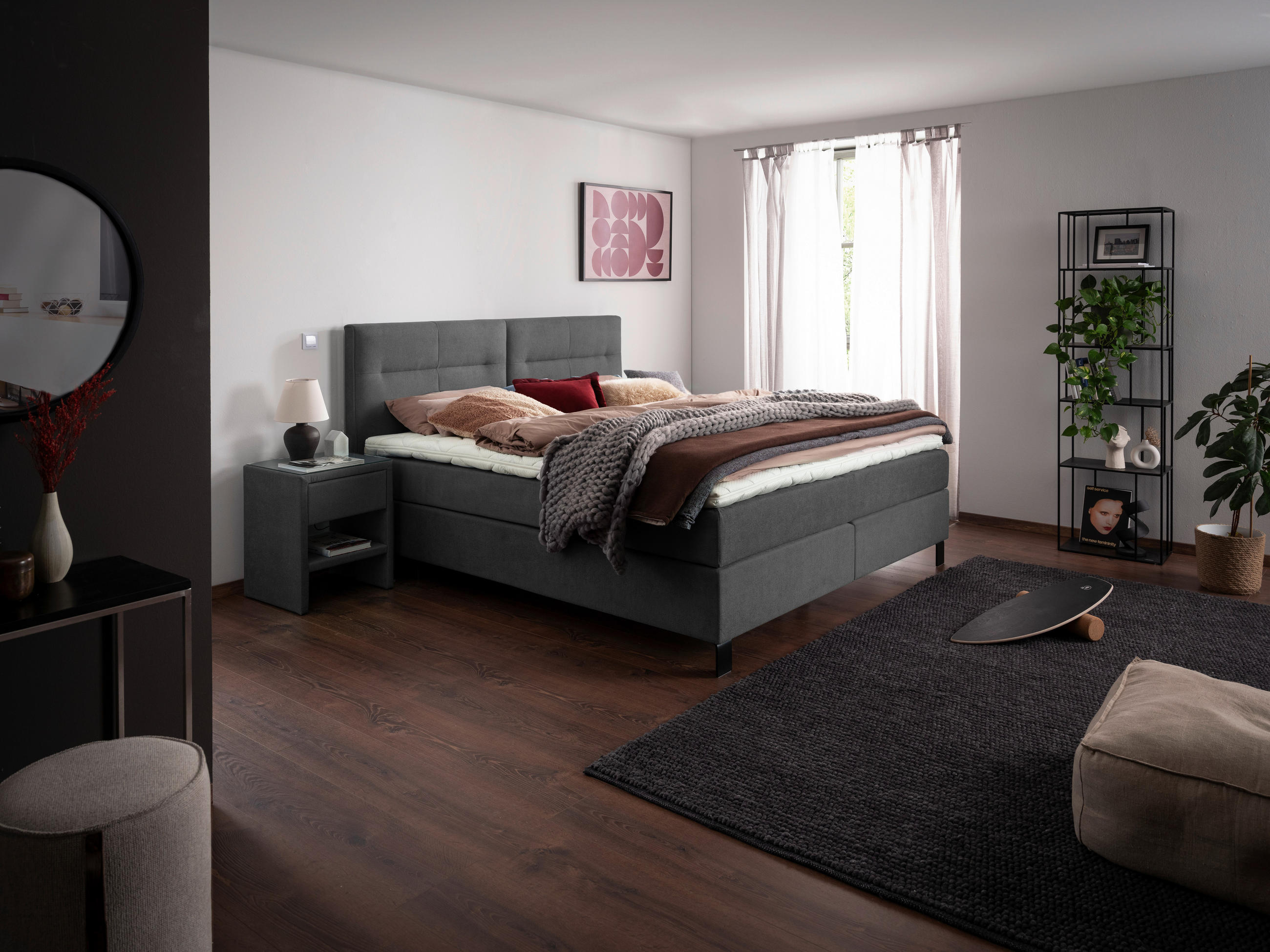 BOXSPRINGBETT 180/220 cm  in Dunkelgrau  - Dunkelgrau/Schwarz, KONVENTIONELL, Textil/Metall (180/220cm) - Esposa