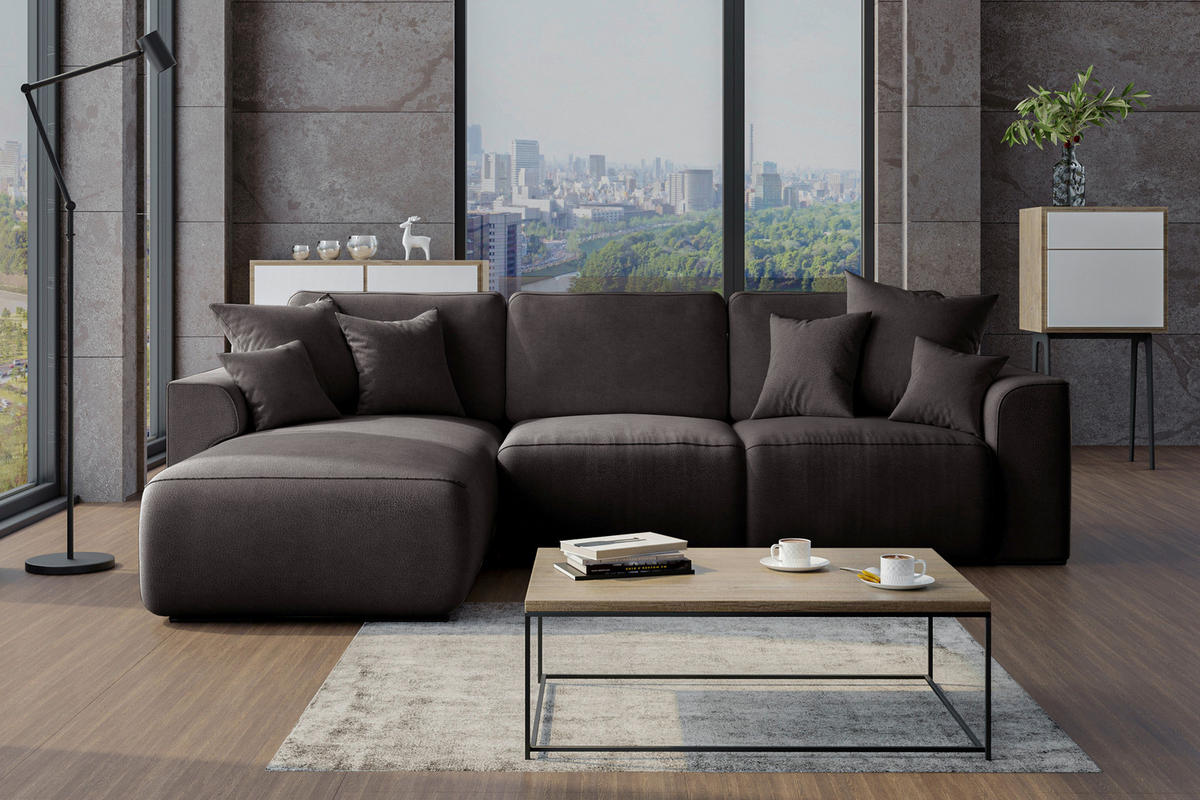 ECKSOFA in Lederlook Dunkelbraun  195/293 cm  - Chromfarben/Dunkelbraun, KONVENTIONELL, Kunststoff/Textil (195/293cm) - Carryhome