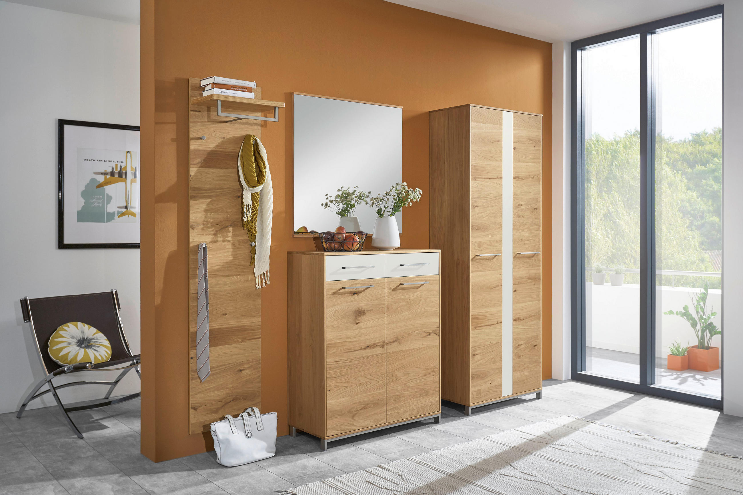 GARDEROBE Weiß, Eichefarben - Eichefarben/Weiß, Design, Glas/Holz (220/195/31cm)