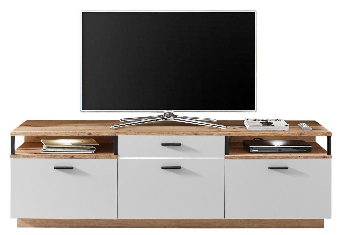 LOWBOARD Weiss, Eiche Artisan  180/55/50 cm  - Weiss/Schwarz, Design, Holzwerkstoff/Metall (180/55/50cm) - Stylife