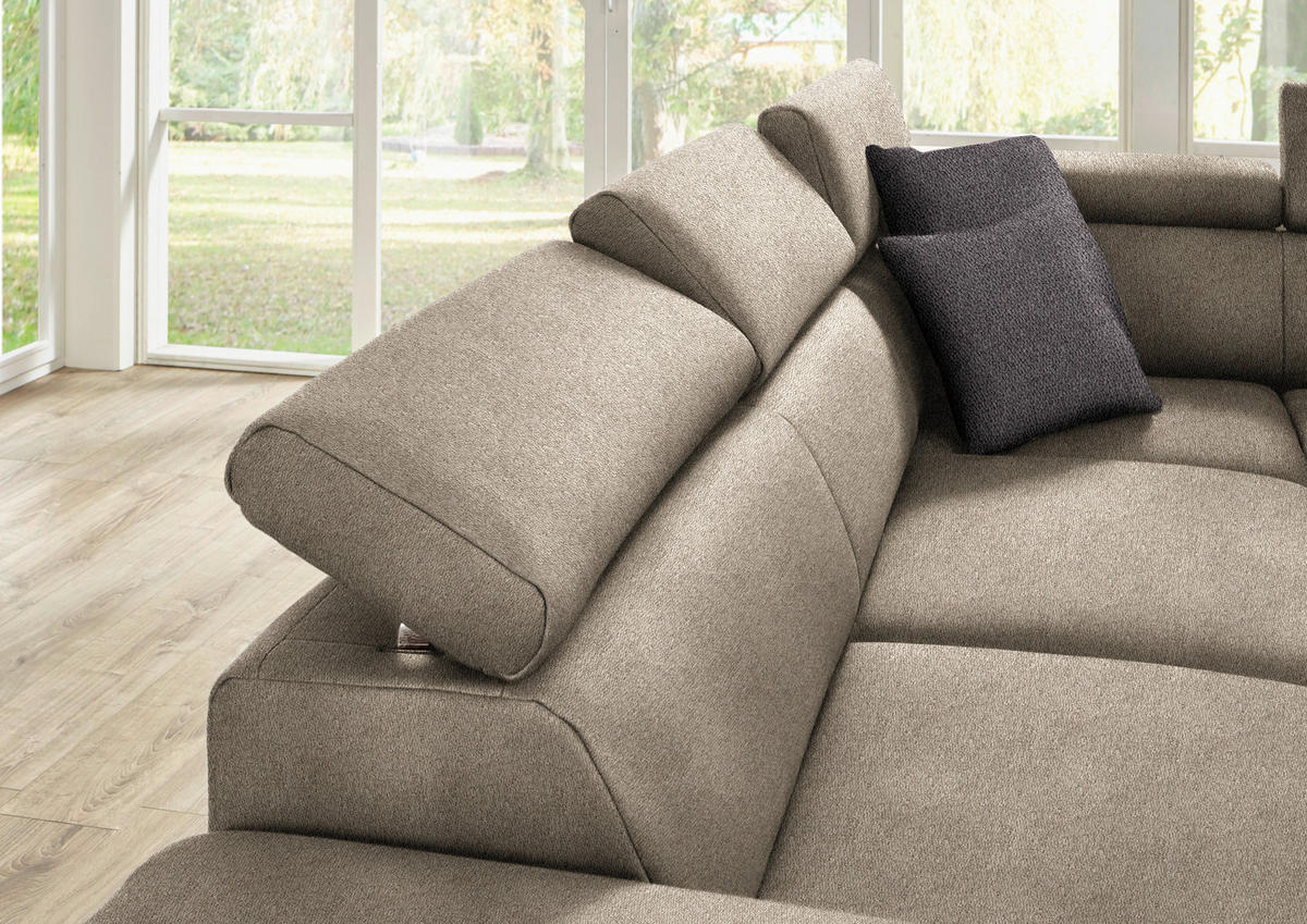 ECKSOFA in Mikrofaser Greige  - Greige/Eichefarben, Natur, Holz/Textil (226/273cm) - Beldomo System