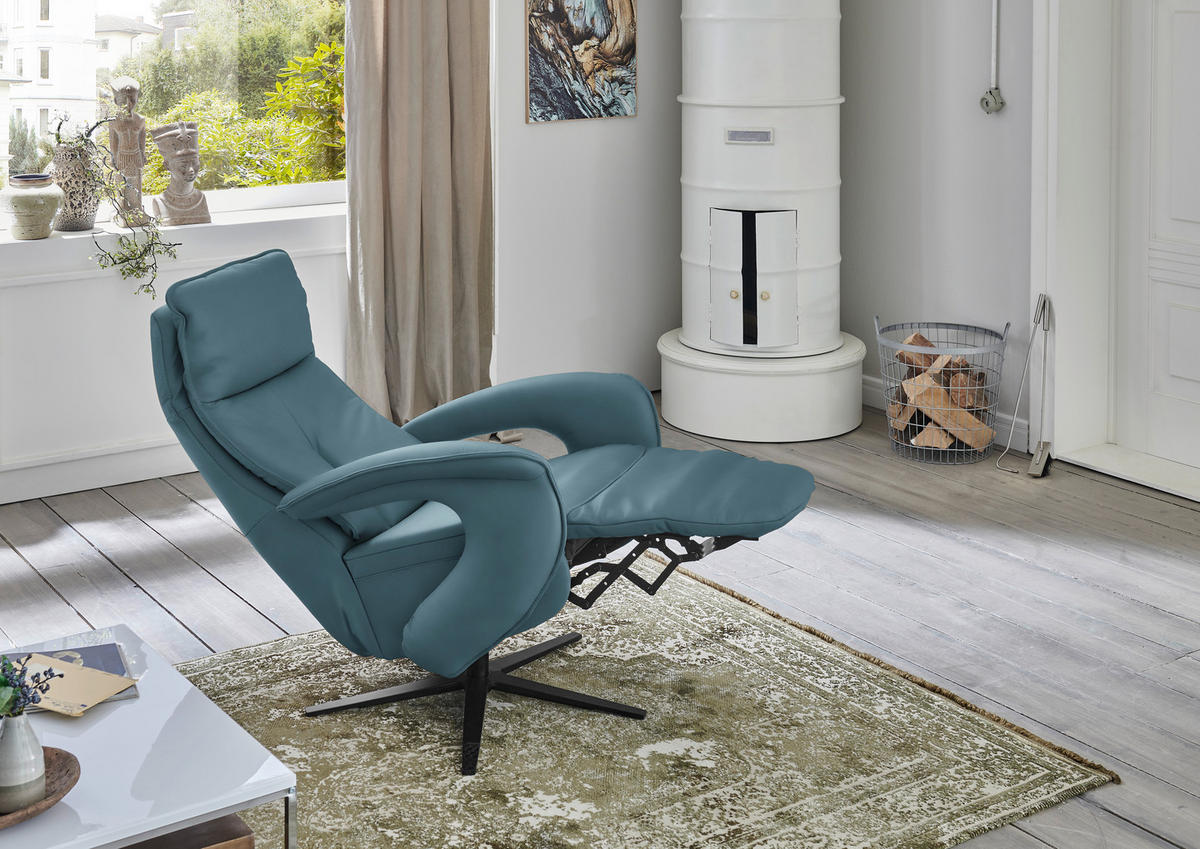RELAXSESSEL in Leder Blau  - Blau/Schwarz, Design, Leder/Metall (77/110/87cm) - Valdera