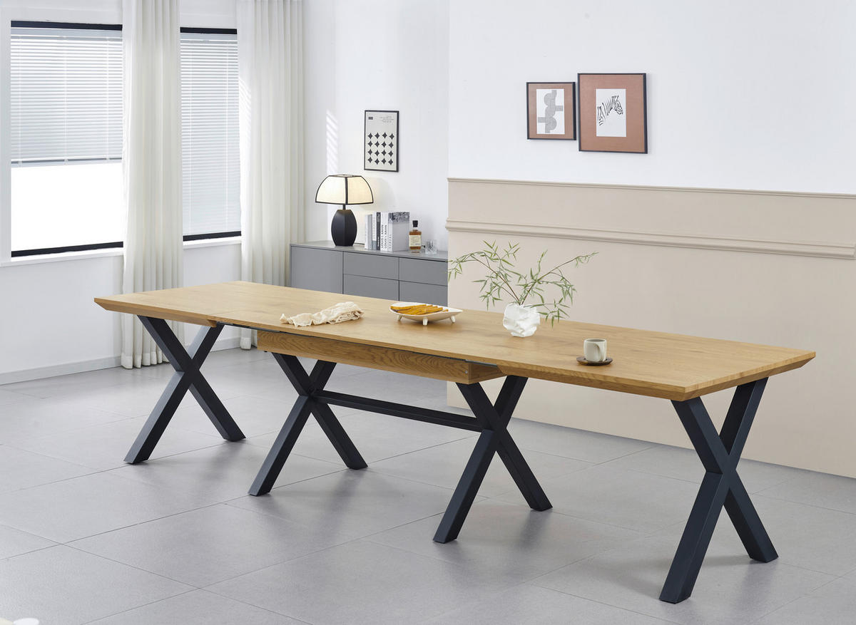 ESSTISCH 160/320/90/76 cm Nachbildung  Metall, Holzwerkstoff ausziehbar rechteckig Schwarz, Eichefarben  - Eichefarben/Schwarz, MODERN, Holzwerkstoff/Metall (160/320/90/76cm) - P & B