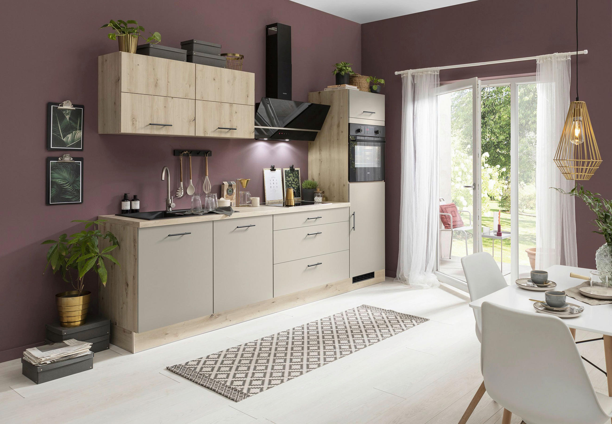 KÜCHENLEERBLOCK 280 cm   in Eichefarben, Hellgrau  - Eichefarben/Hellgrau, Basics, Holzwerkstoff/Metall (280cm) - Impuls