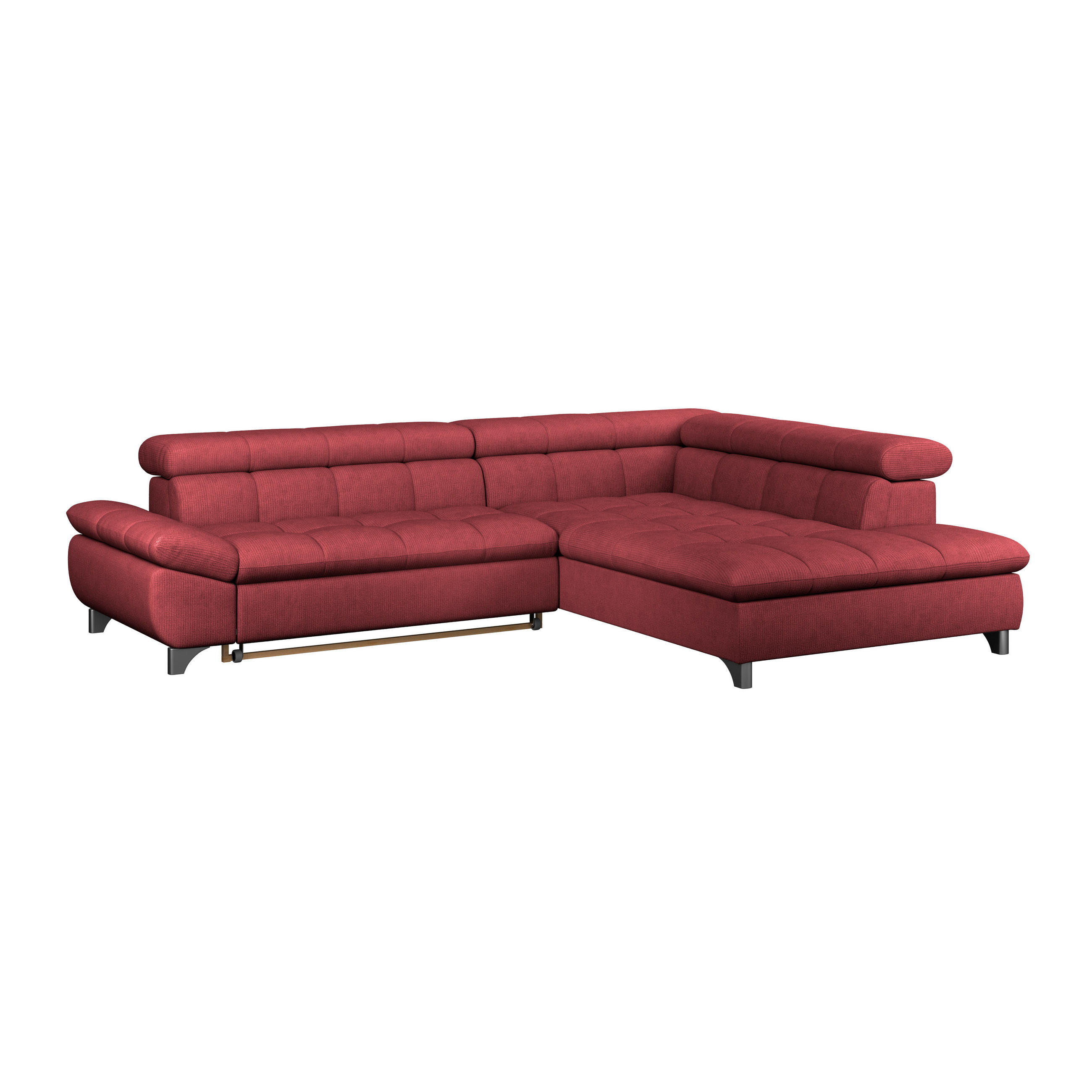 ECKSOFA Bordeaux Chenille Schlaffunktion, Kopfteilverstellung  - Chromfarben/Bordeaux, KONVENTIONELL, Textil/Metall (312/234cm) - Livetastic
