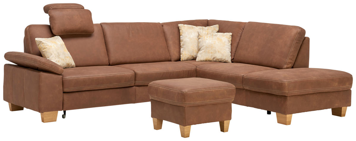 ECKSOFA in Echtleder Braun  274/235 cm  - Eichefarben/Beige, KONVENTIONELL, Leder/Holzwerkstoff (274/235cm) - Beldomo Premium