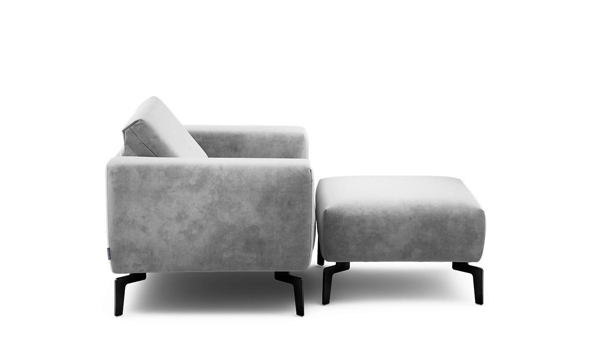 Sessel inkl. Hocker in Samt Hellgrau  - Hellgrau/Schwarz, Design, Textil/Metall (110/85/86-94cm) - SENSOO