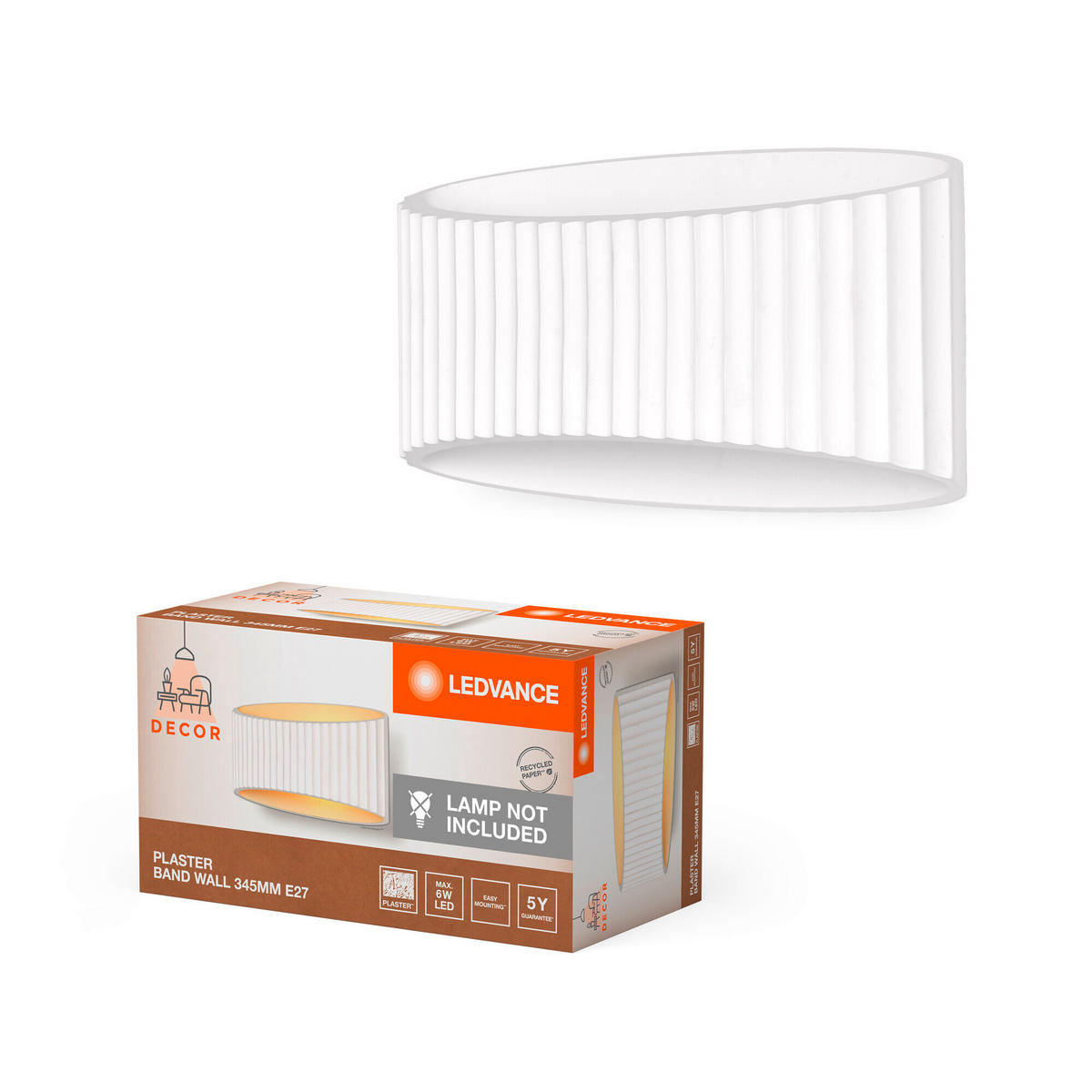 WANDLEUCHTE 34,5/13,6/18 cm   - Weiß, Natur, Stein (34,5/13,6/18cm) - Ledvance