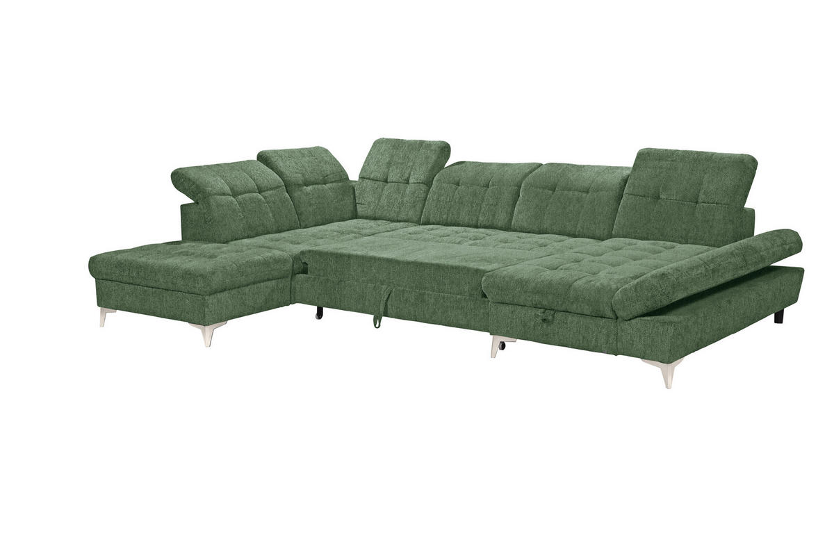 WOHNLANDSCHAFT MERCY Dunkelgrün Mikrovelours  - Kaschmir/Dunkelgrün, MODERN, Kunststoff/Textil (245/348/168cm) - MID.YOU