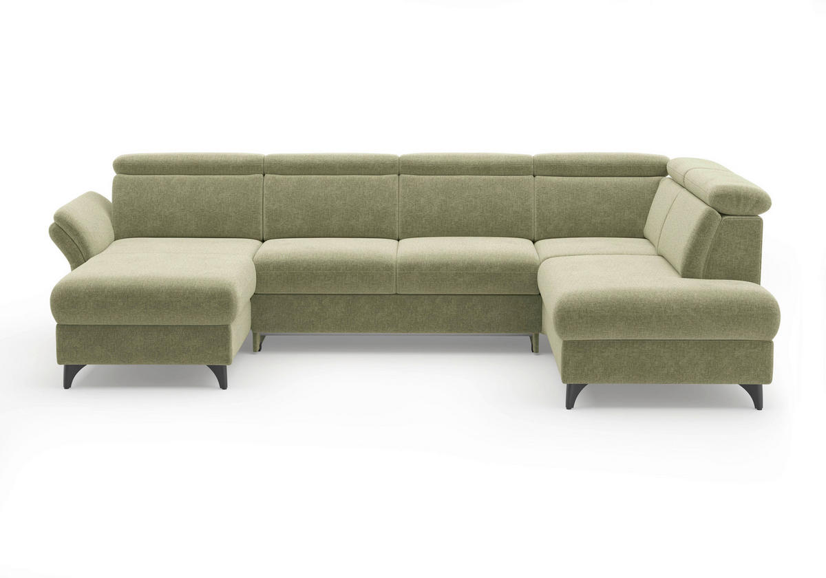 WOHNLANDSCHAFT GLENDALE E Hellgrün Flachgewebe  - Schwarz/Hellgrün, KONVENTIONELL, Textil/Metall (166/321/193cm) - Sit & More