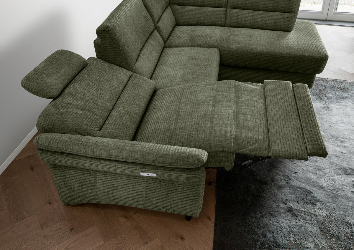ECKSOFA in Mikrofaser Olivgrün  - Schwarz/Olivgrün, Modern, Holz/Textil (266/190cm) - Livetastic