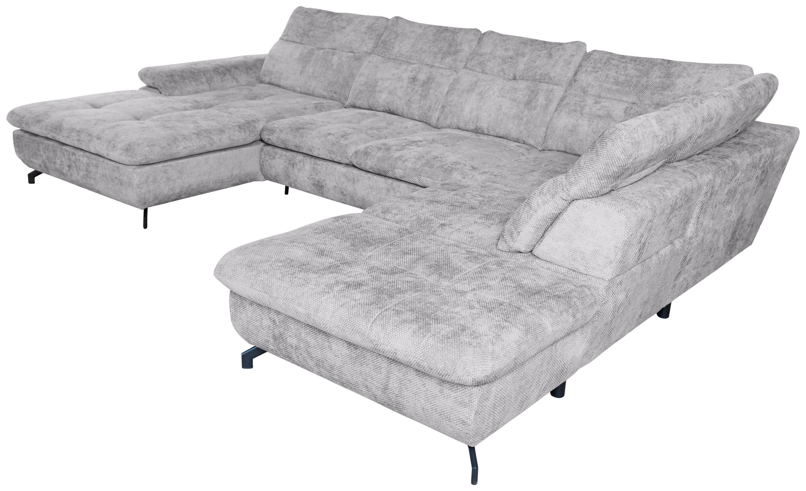 WOHNLANDSCHAFT Hellgrau Struktur  - Hellgrau/Schwarz, KONVENTIONELL, Textil/Metall (188/357/253cm) - Carryhome