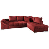 ECKSCHLAFSOFA Rot Mikrofaser  - Silberfarben/Rot, Design, Holz/Textil (298/202cm) - MID.YOU