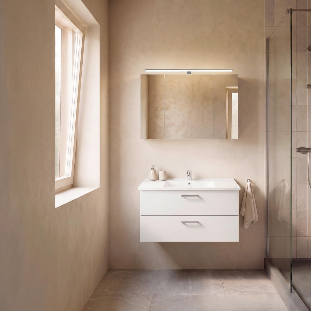 BADEZIMMER 3-teilig  in 100 cm  - Chromfarben/Weiß, Design, Glas/Keramik (100cm) - Xora