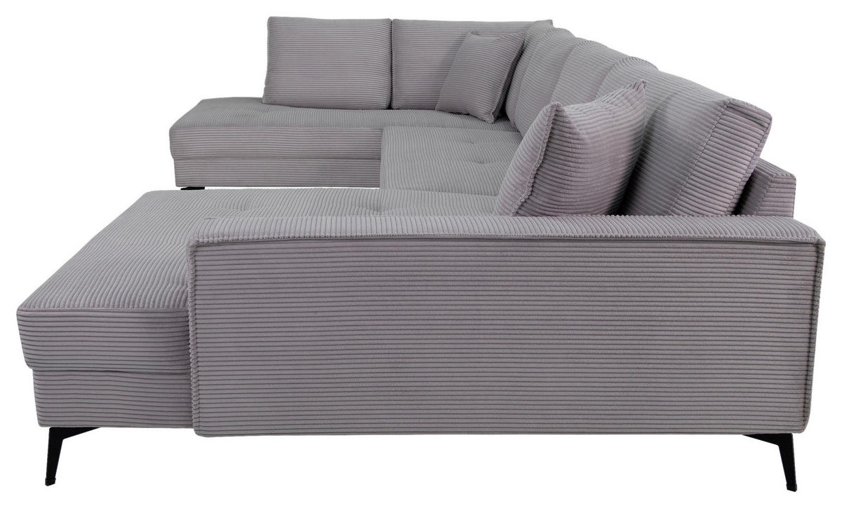 WOHNLANDSCHAFT ZERO Hellgrau Cord  - Hellgrau/Schwarz, Trend, Textil/Metall (195/362/173cm) - Livetastic