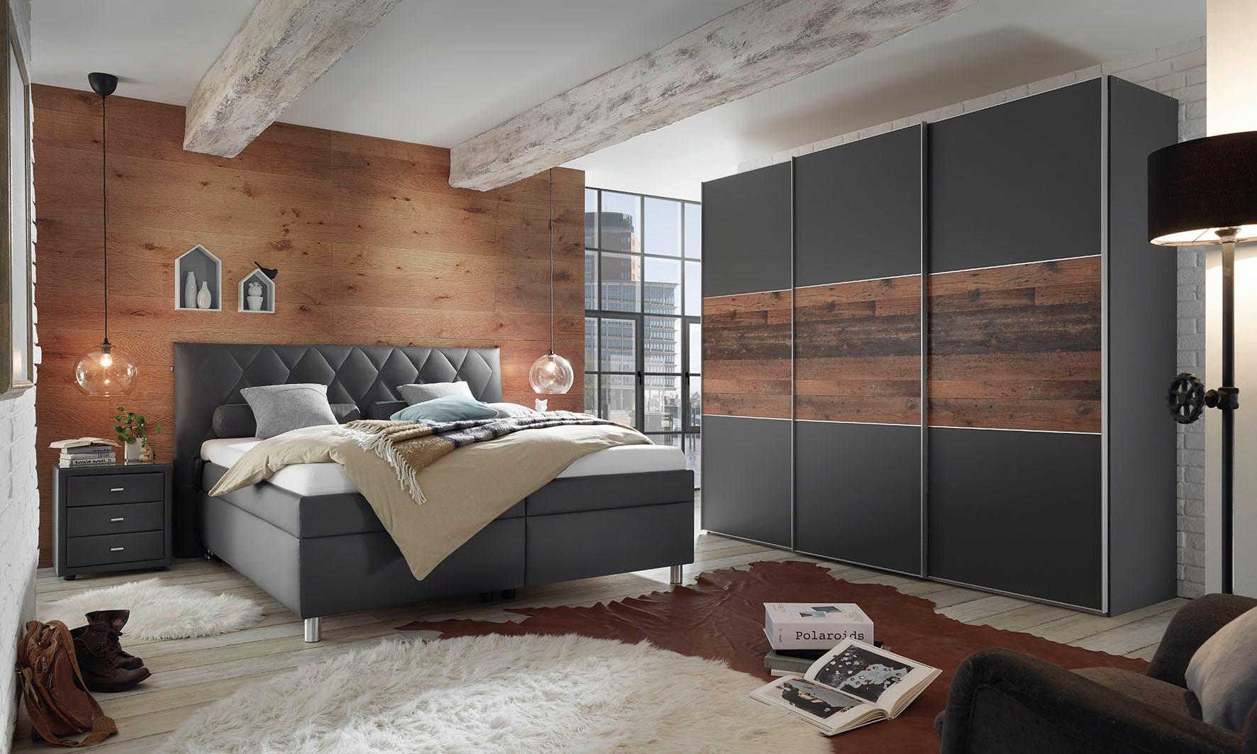 POLSTERBETT Matratze, gepolstertes Kopfteil, Lattenrost, motorische Verstellbarkeit, Bettkasten 160/200 cm  in Anthrazit  - Anthrazit/Silberfarben, KONVENTIONELL, Holz/Textil (160/200cm) - Esposa