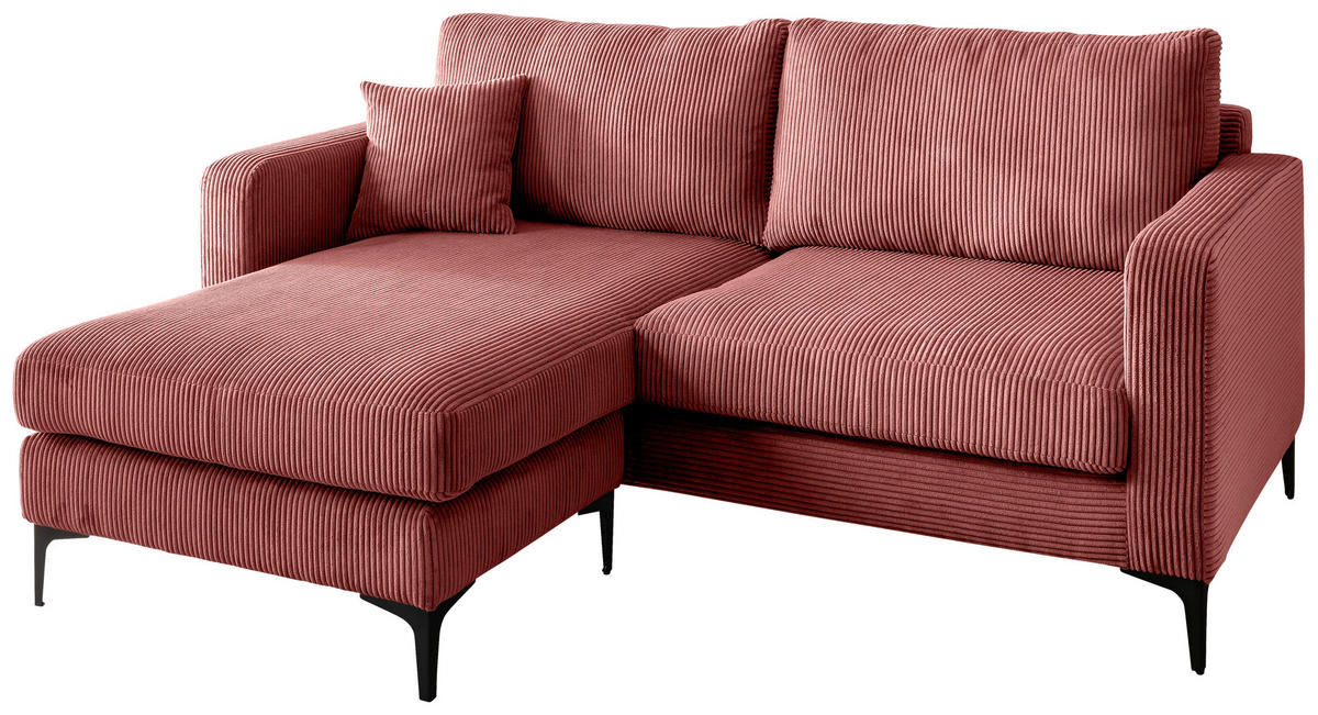 ECKSOFA in Cord Koralle  - Koralle/Schwarz, Basics, Textil/Metall (204/153cm) - Livetastic