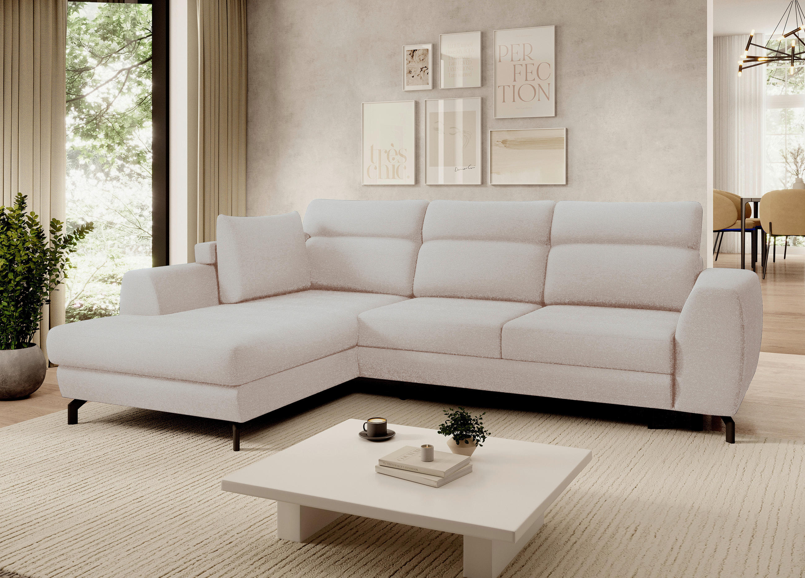 ECKSOFA Beige Chenille  - Beige/Schwarz, KONVENTIONELL, Textil/Metall (185/240cm) - Carryhome