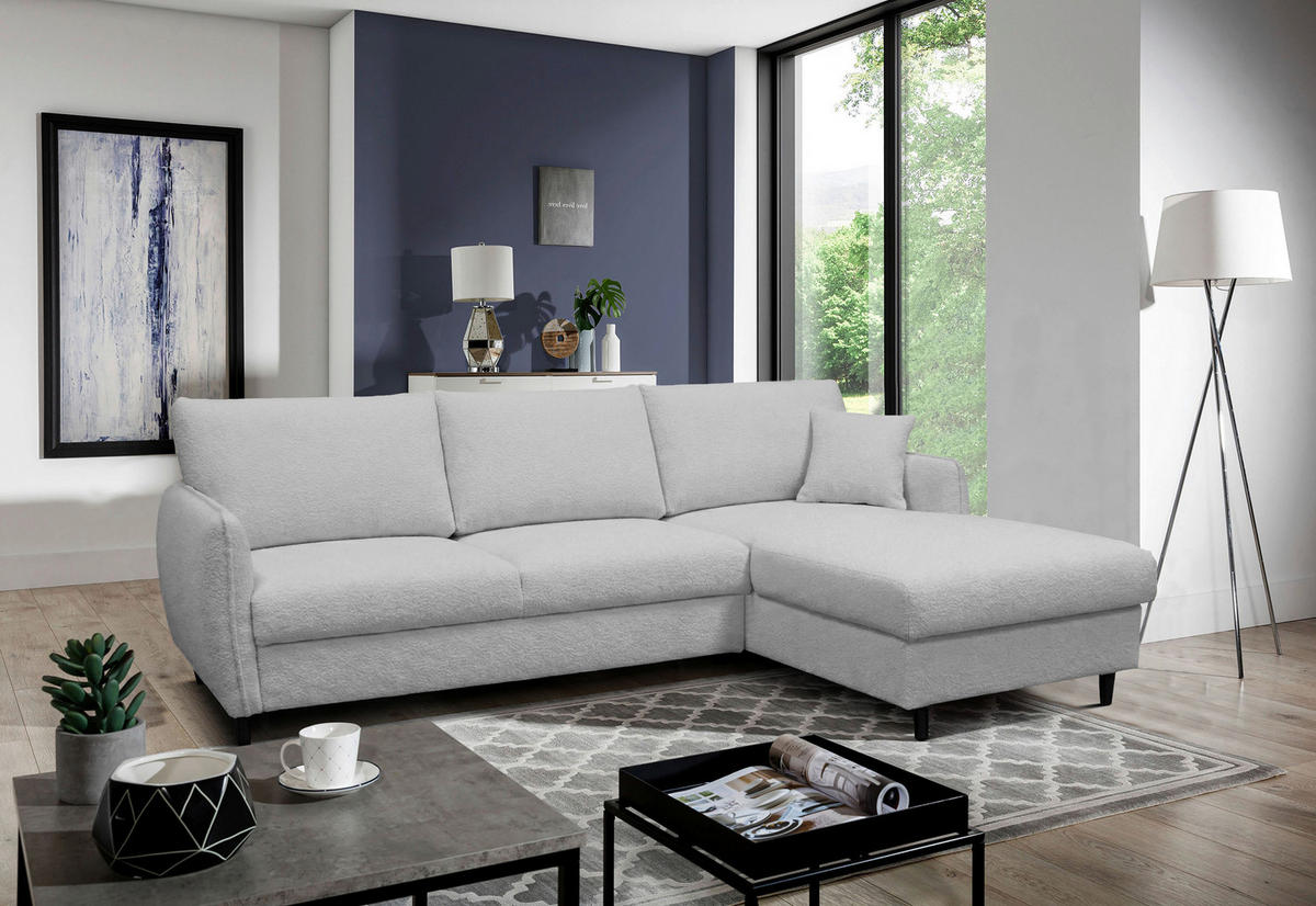 ECKSOFA LAPIT Hellgrau Chenille Zierkissen, Rückenkissen, Bettkasten  - Hellgrau/Schwarz, Design, Holz/Textil (240/170cm) - MID.YOU