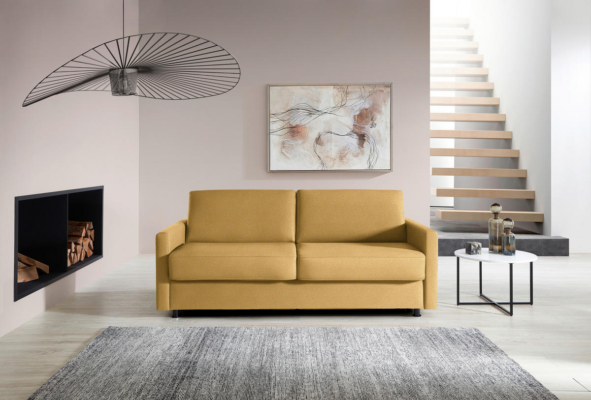 SCHLAFSOFA  in Flachgewebe Gelb  - Gelb/Schwarz, KONVENTIONELL, Textil/Metall (207/88/101cm) - Bali