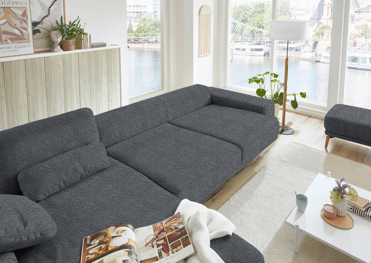 ECKSOFA in Flachgewebe Anthrazit  - Wildeiche/Anthrazit, Design, Holz/Textil (193/334cm) - Niels Andersson